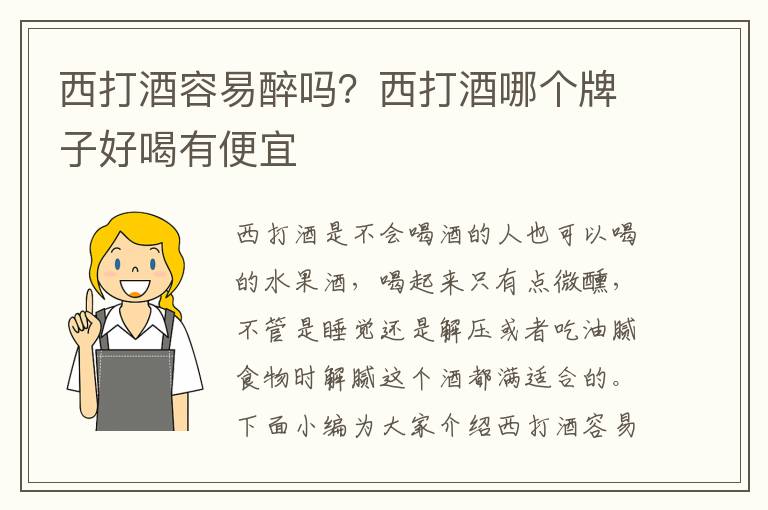 西打酒容易醉吗？西打酒哪个牌子好喝有便宜