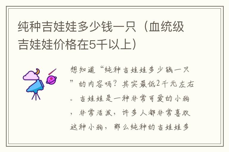纯种吉娃娃多少钱一只（血统级吉娃娃价格在5千以上）