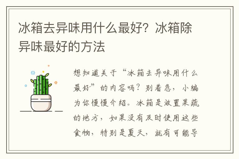 冰箱去异味用什么最好？冰箱除异味最好的方法