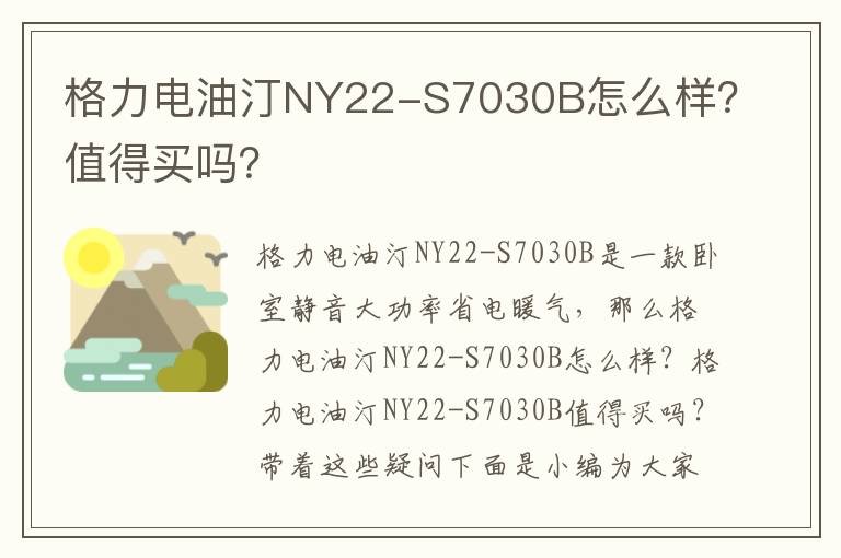 格力电油汀NY22-S7030B怎么样？值得买吗？