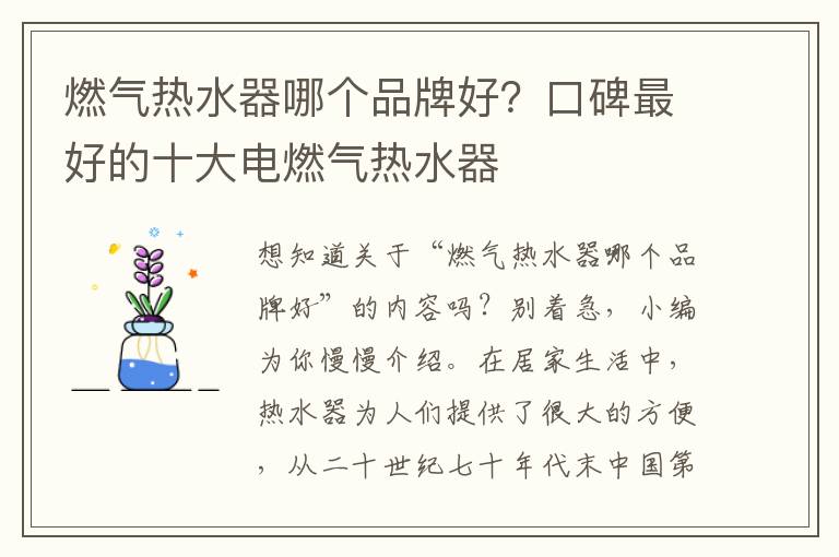 燃气热水器哪个品牌好？口碑最好的十大电燃气热水器