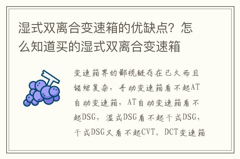 湿式双离合变速箱的优缺点？怎么知道买的湿式双离合变速箱