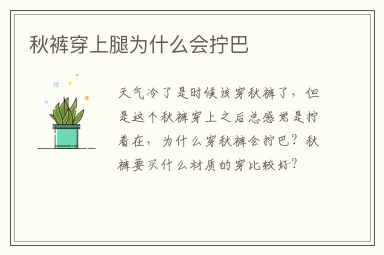 秋裤穿上腿为什么会拧巴