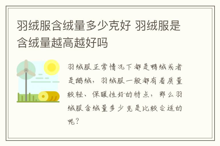 羽绒服含绒量多少克好 羽绒服是含绒量越高越好吗