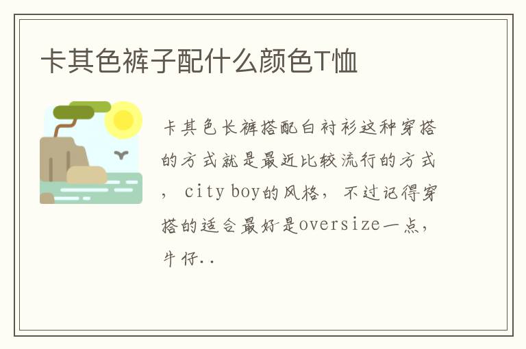 卡其色裤子配什么颜色T恤