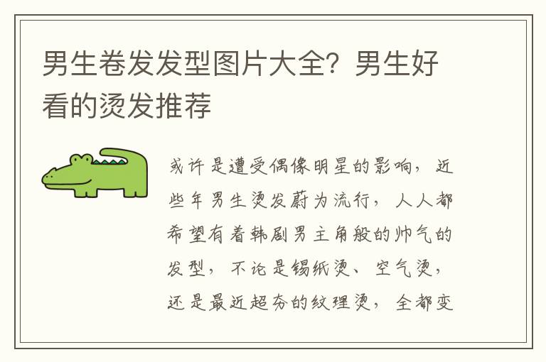 男生卷发发型图片大全？男生好看的烫发推荐