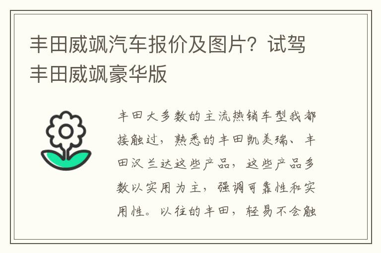 丰田威飒汽车报价及图片？试驾丰田威飒豪华版