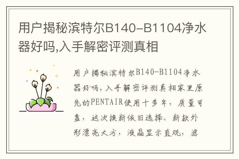 用户揭秘滨特尔B140-B1104净水器好吗,入手解密评测真相