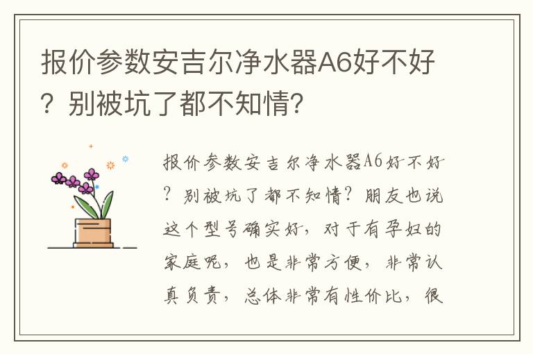 报价参数安吉尔净水器A6好不好？别被坑了都不知情？