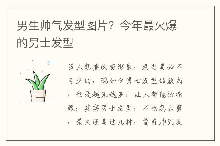 男生帅气发型图片？今年最火爆的男士发型