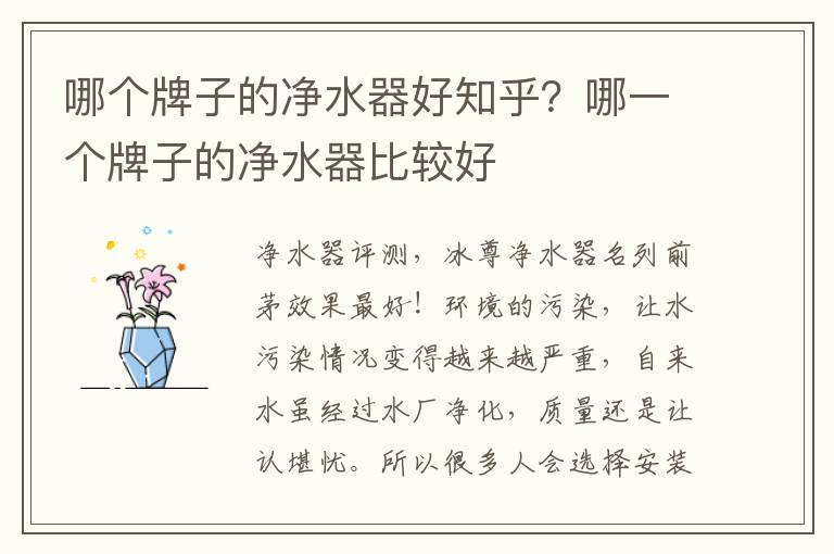 哪个牌子的净水器好知乎？哪一个牌子的净水器比较好