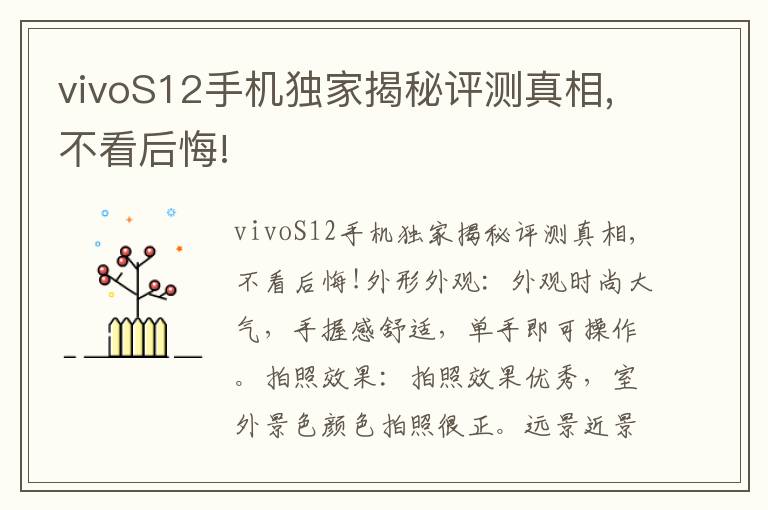 vivoS12手机独家揭秘评测真相,不看后悔!