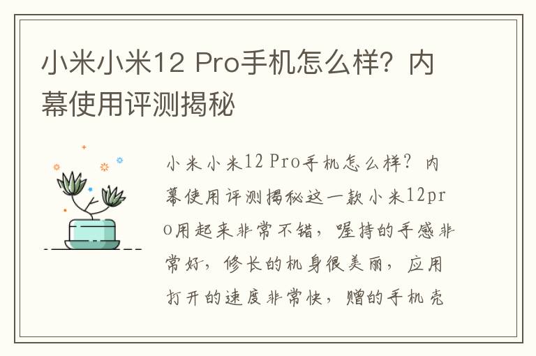 小米小米12 Pro手机怎么样？内幕使用评测揭秘