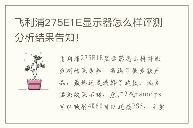 飞利浦275E1E显示器怎么样评测分析结果告知！