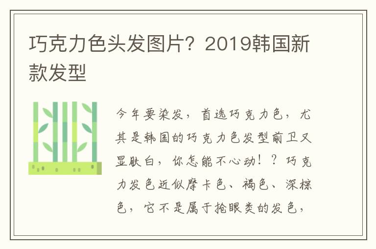 巧克力色头发图片？2019韩国新款发型