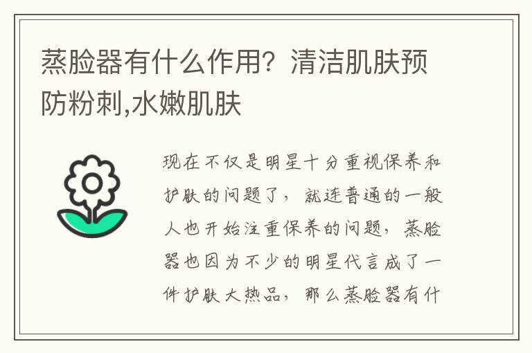 蒸脸器有什么作用？清洁肌肤预防粉刺