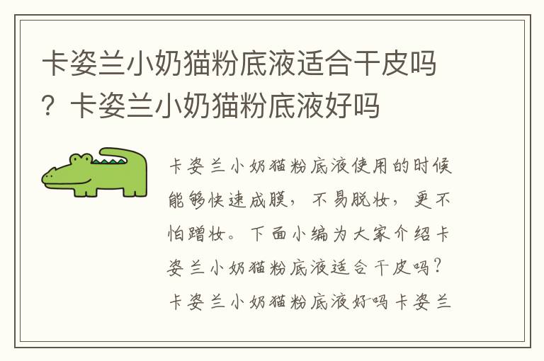 卡姿兰小奶猫粉底液适合干皮吗？卡姿兰小奶猫粉底液好吗
