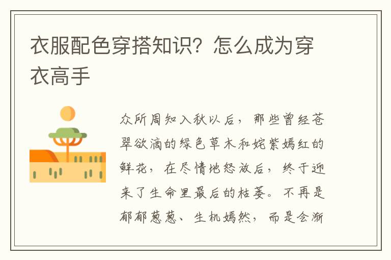 衣服配色穿搭知识？怎么成为穿衣高手