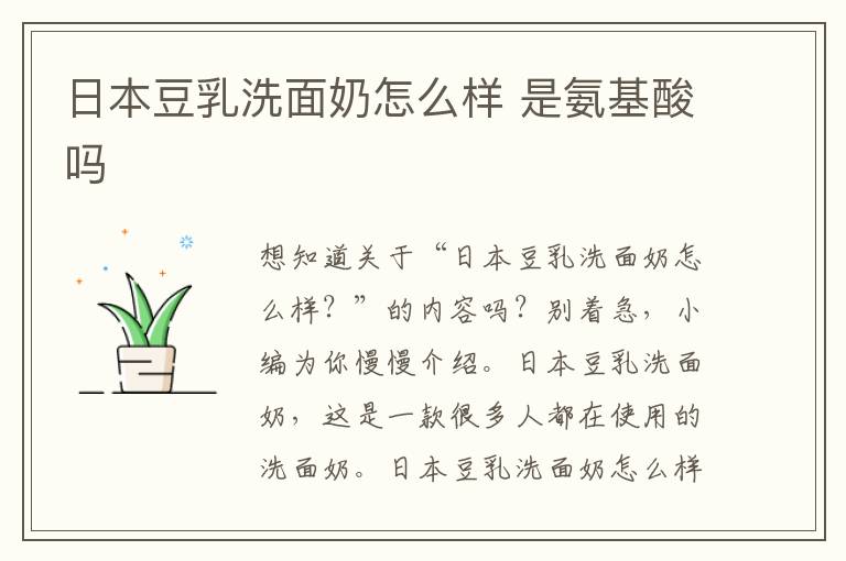日本豆乳洗面奶怎么样 是氨基酸吗