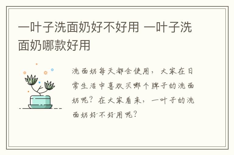 一叶子洗面奶好不好用 一叶子洗面奶哪款好用